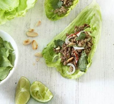 Spicy pork mince and lettuce cups