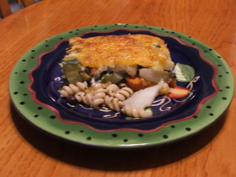 Broiled zucchini, red potatoes, rotini, carrots, spinach, black beans and cheese