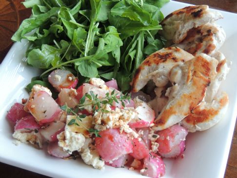 Chicken, rocket and roasted radishes