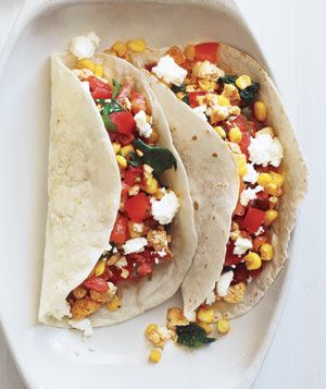 Vegetarian Tacos with Spinach, Corn, and Goat Cheese