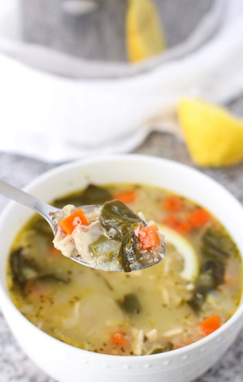 Lemon Chicken Quinoa Soup with Spinach