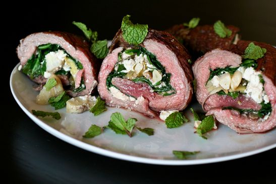 Flank Steak Stuffed with Spinach, Feta and Artichokes