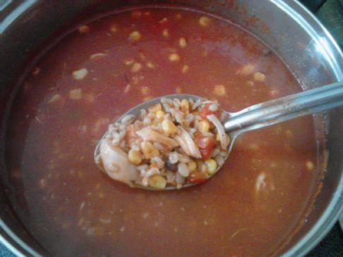 Brown Rice and Barley Tomato Fiesta Chicken Soup