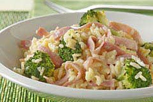 15 Minute Cheesy Rice with Ham and Broccoli