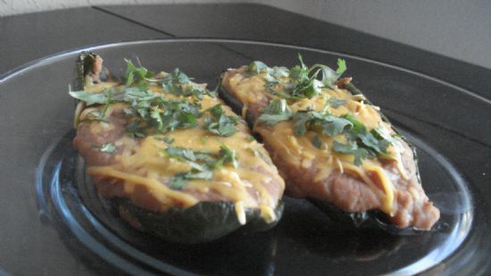 Refried Bean Pablanos with cheese