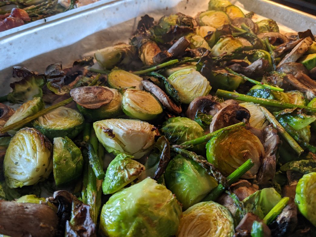 Roasted Brussel Sprouts with Asparagus