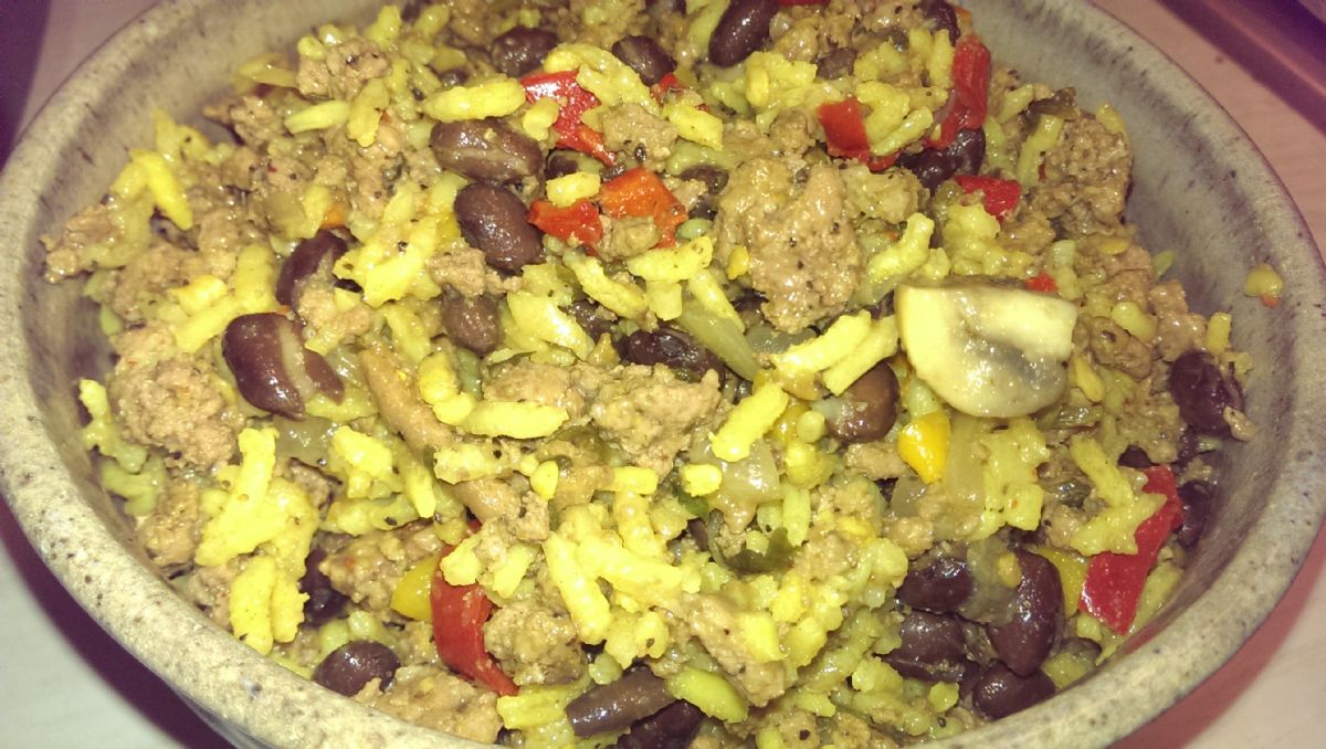 Spicy Ground Turkey with Black beans, Peppers and onions