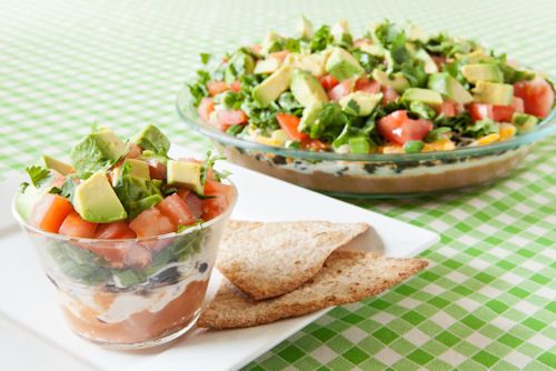 Layered Mexican Dip with Baked Lime Chips