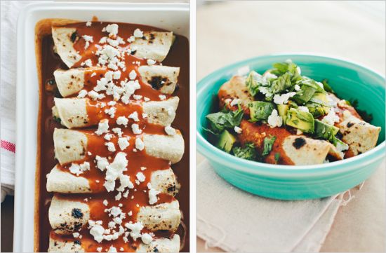 Roasted Zucchini, Black Bean and Vegan Cheese Enchiladas