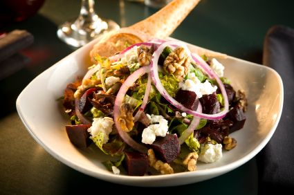 Roasted Beets with Gorgonzola, Walnuts and Arugula