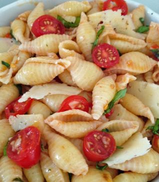 Pasta Shells w/ basil, tomatoes, olives and garlic