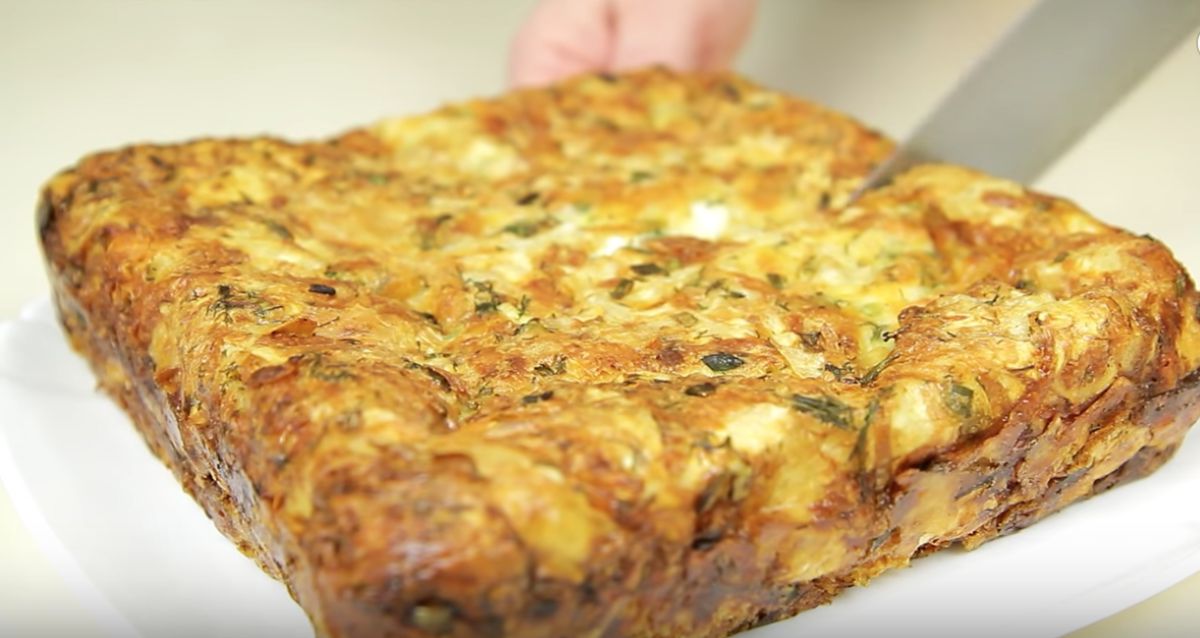 Greek Lavash Egg and Leeks Bread Pudding, 1800 g yield, 100 g serving