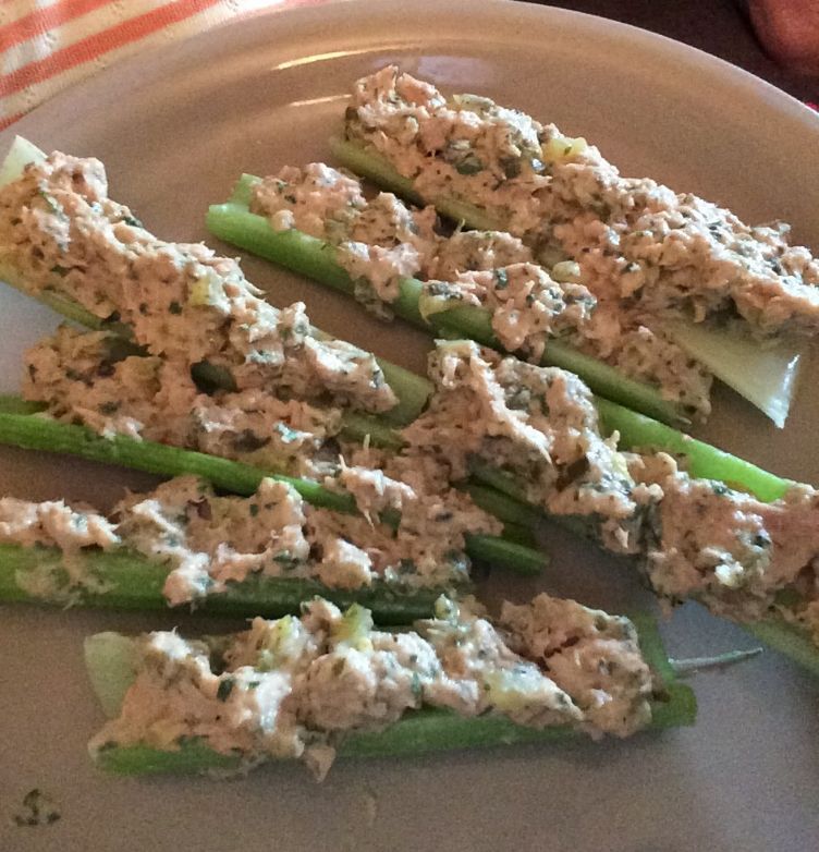 Avocado tuna celery logs