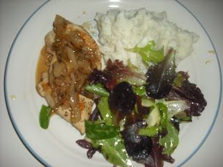 Cider Vinegar Chicken with Smashed Potatoes and Watercress and Cucumber Salad