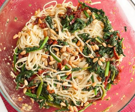 White Beans, Spinach and Tomatoes over Linguine