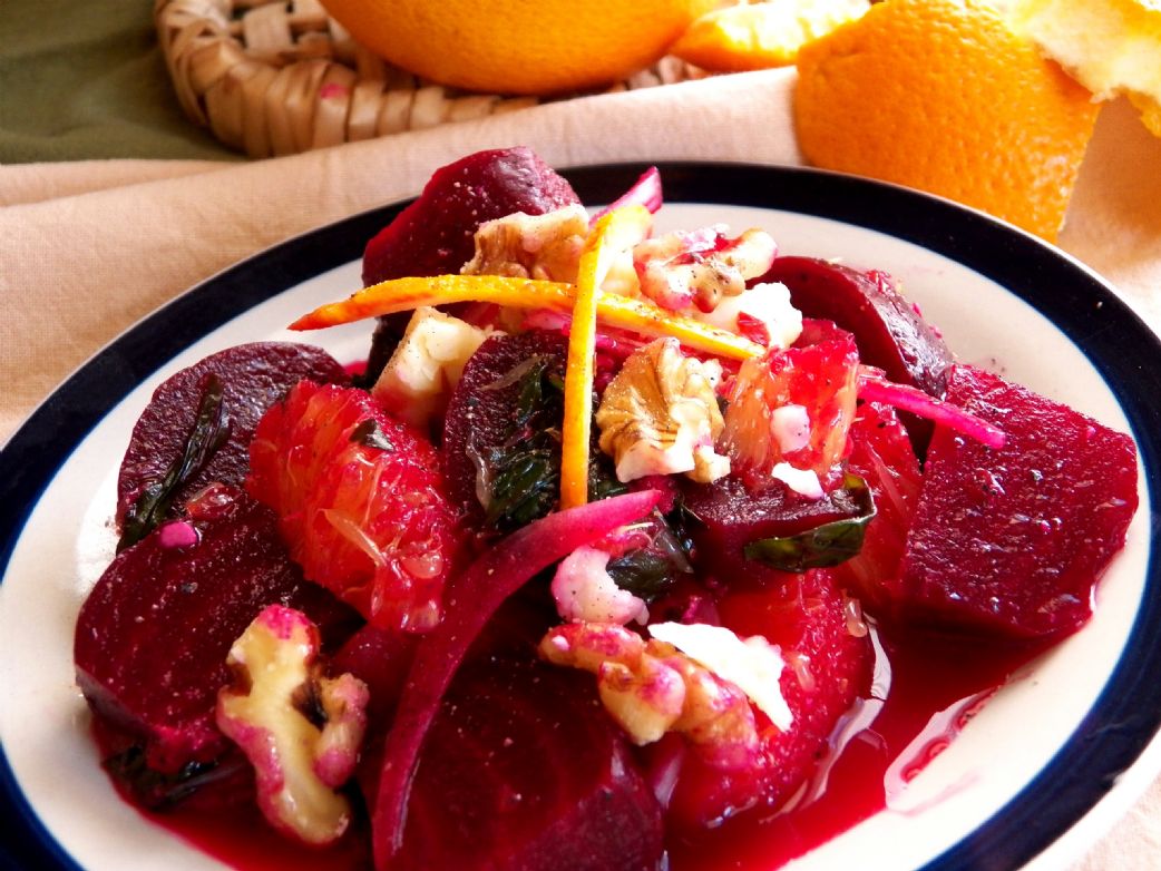 Roasted Beet Salad with Oranges and Beet Green