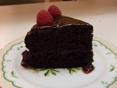 Exquisite 150 calorie chocolate-raspberry cake