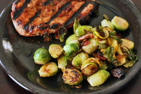 Brussels Sprouts With Yellow Squash and Bacon