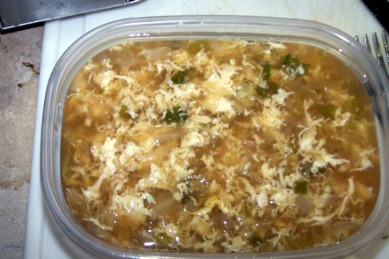 Egg drop soup w/ scallions and napa cabbage