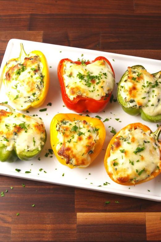 Chicken Spinach and Artichoke Stuffed Peppers (Keto)