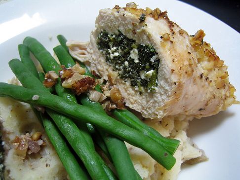 Walnut Crusted Chicken Stuffed w/ Spinach and Cottage Cheese