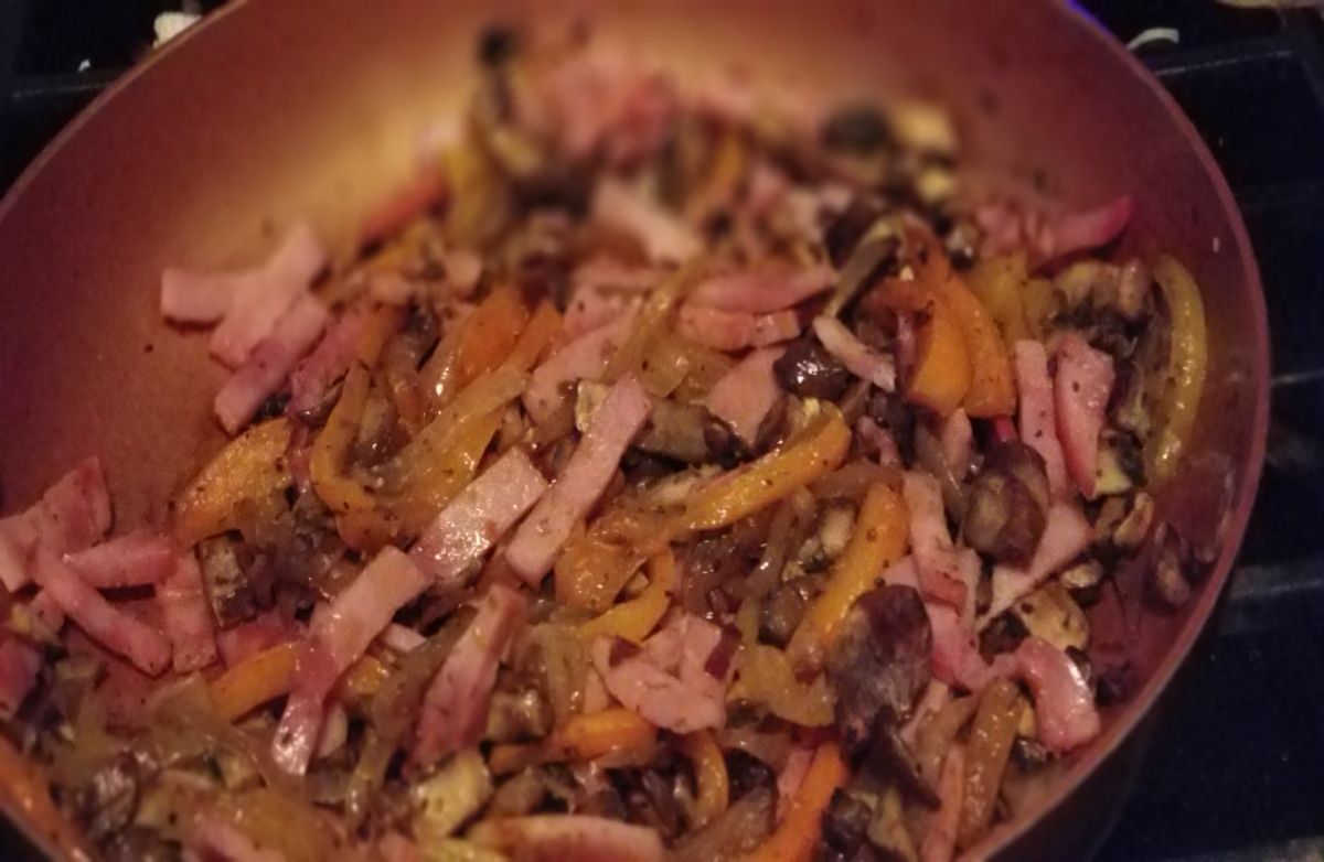 Sauteed veggies and ham