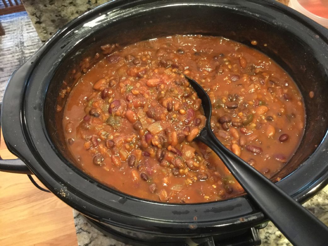 Slow-Cooker Three Bean Wheat Berry Chili