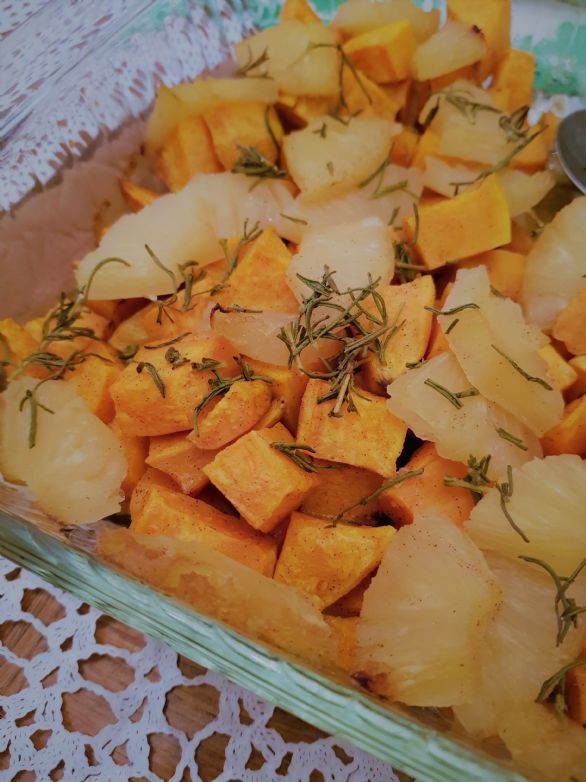 Roasted Sweet Potatoes with Pineapple and Rosemary