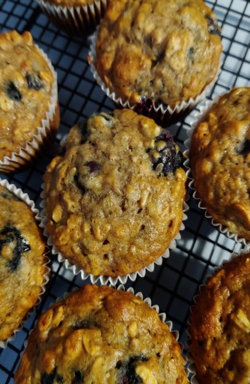 Banana Blueberry Walnut Oatmeal Muffins