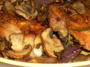 Pan Roasted Chicken with Mushrooms, Onions, and Rosemary