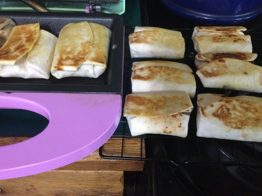 Burritos with Re-Beans and Salsa and Cheese