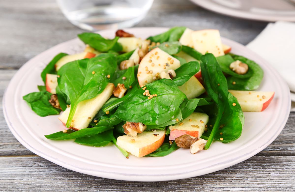 Spinach, Apple, Walnut Salad with Balsamic Vinaigrette
