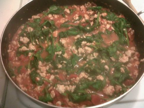 Ground Turkey with Fresh Spinach and Diced tomatoes