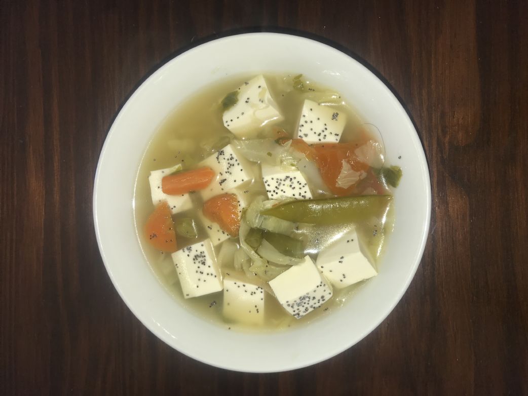 Vegetable and Tofu Broth served with Sesame Flatbread