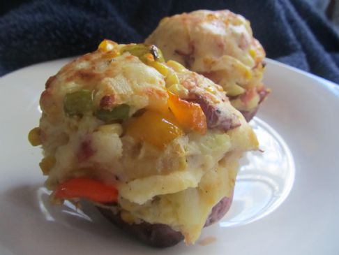 Twice Baked Potatoes with Ham and Corn