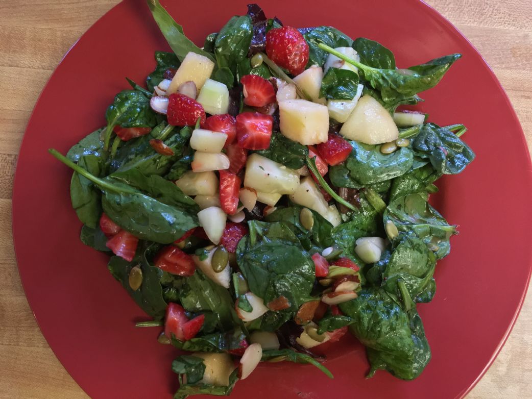 ADL spinach strawberries pepitas almonds and apple salad