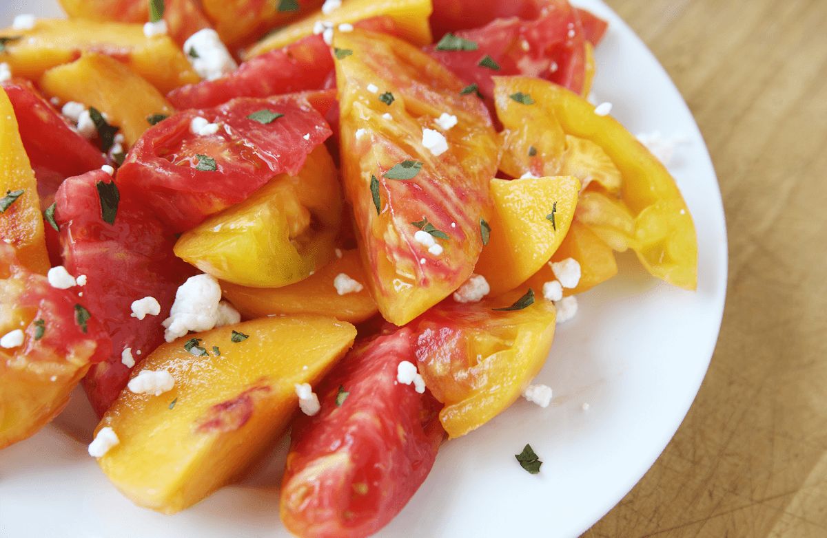 Peach-Tomato Salad with Basil and Feta