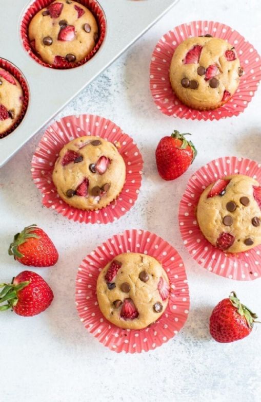 Strawberry Chocolate Oatmeal Protein Muffins