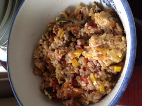 Savory Steel Cut Oats with Spring Vegetables in the rice cooker