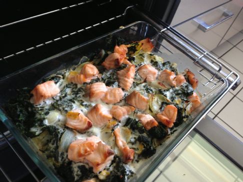 Salmon potato spinach casserole