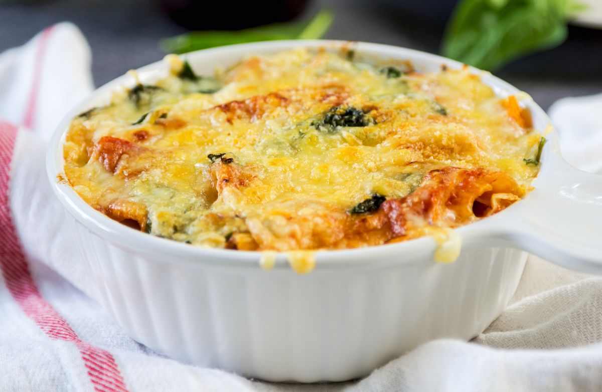 Spinach and Sausage Baked Pasta