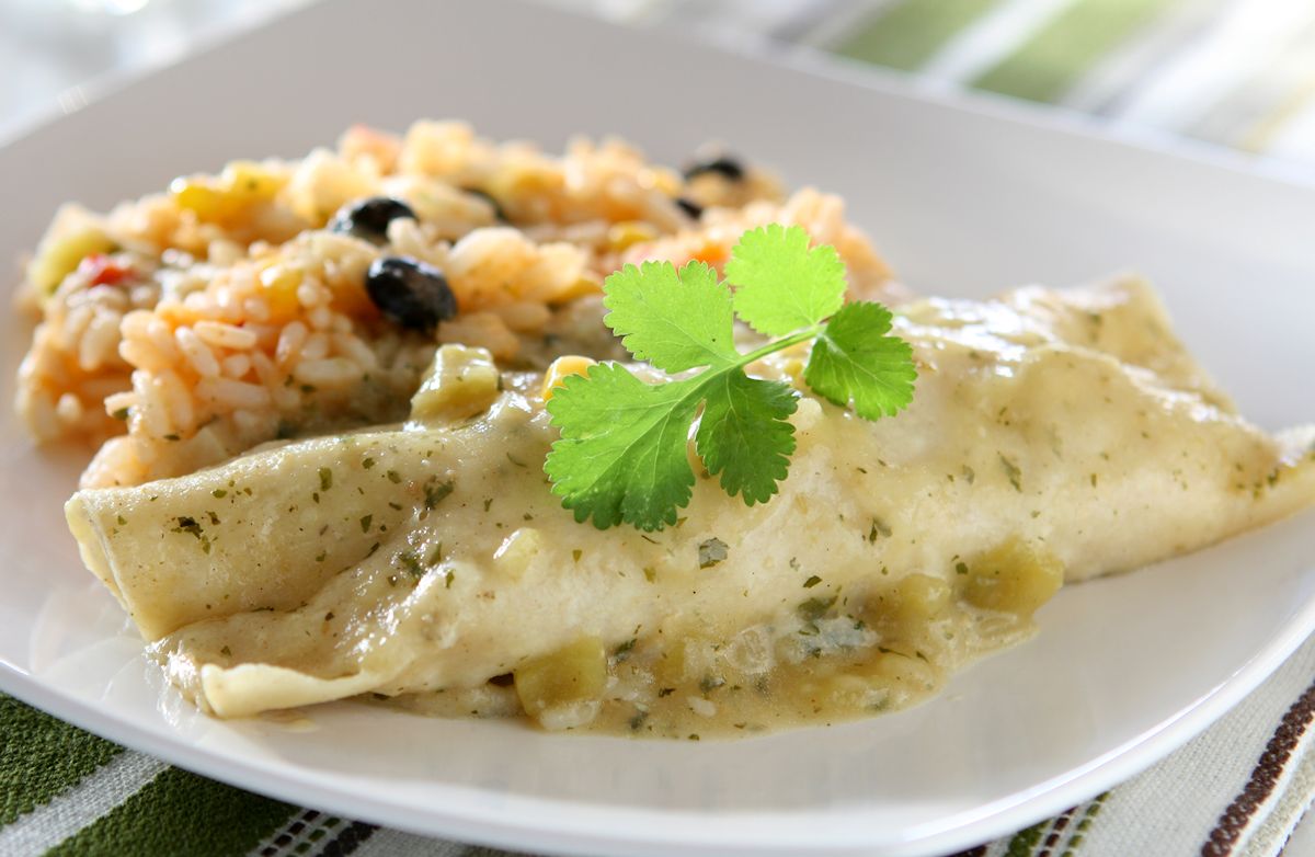 Chicken and Avocado Enchiladas in Creamy Avocado Sauce