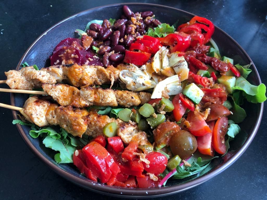 LazyBones Turkey Skewers Salad