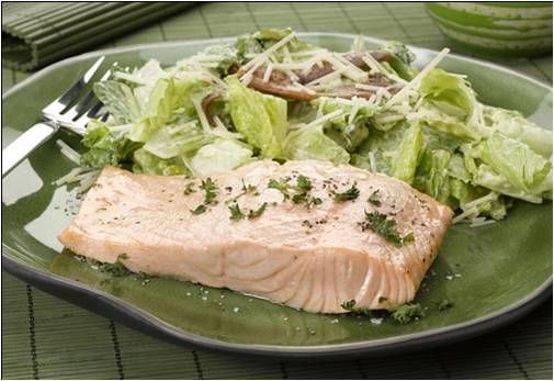 Caesar Salad Poached Salmon