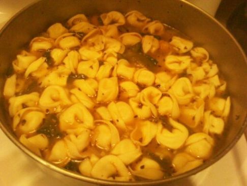 Chicken Tortellini soup with spinach and squash