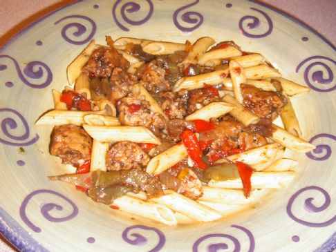 Braised Italian Chicken Sausage and Peppers with Penne