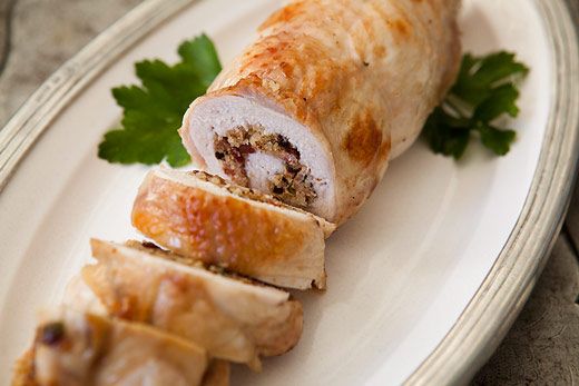 Turkey Tenderloin stuffed with onions mushrooms and kale