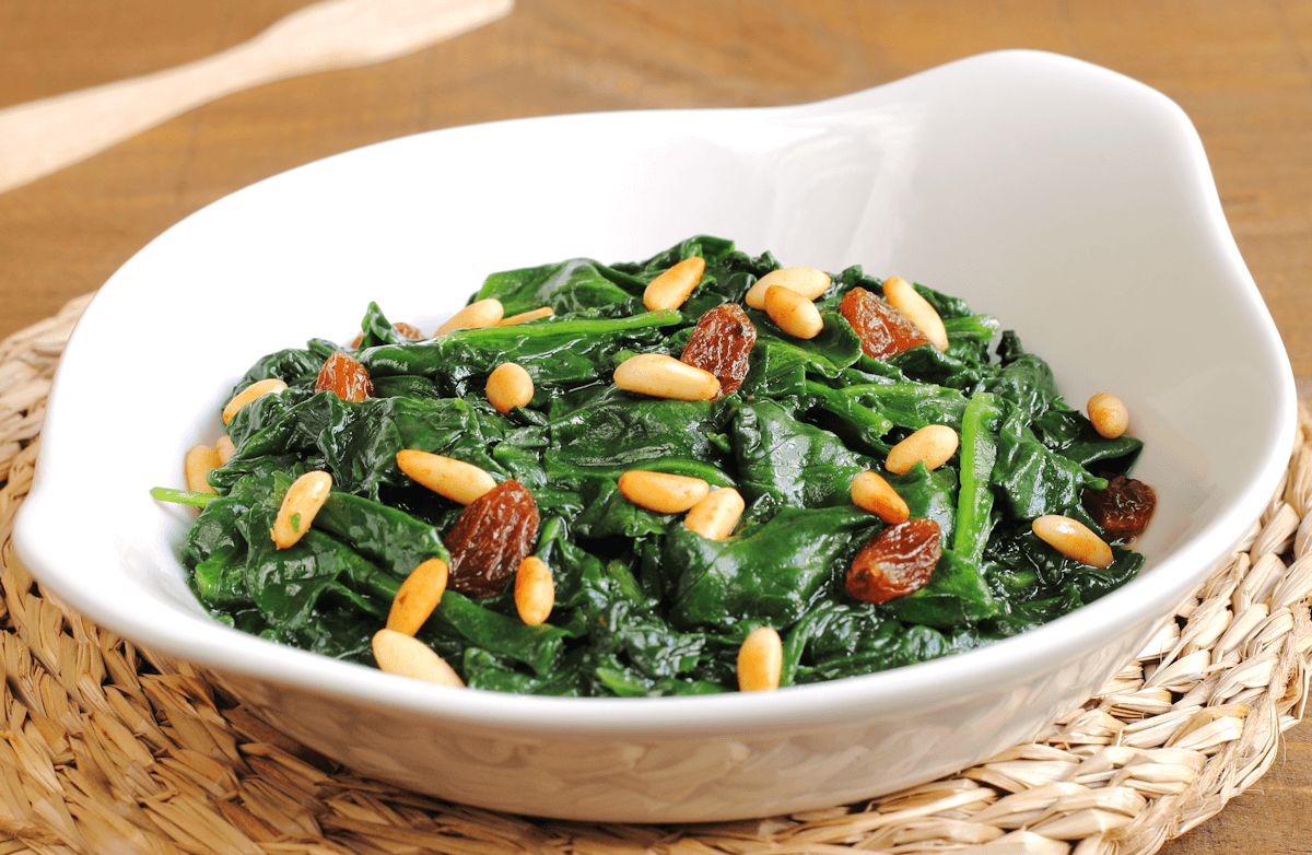 Spinach with Golden Raisins and Pine Nuts