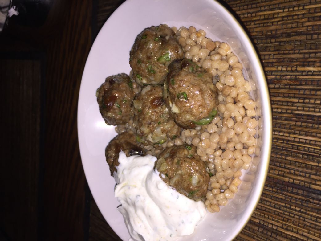 Lamb Meatballs with Whole Wheat Pearl Couscous and Lemon-Cumin Yogurt