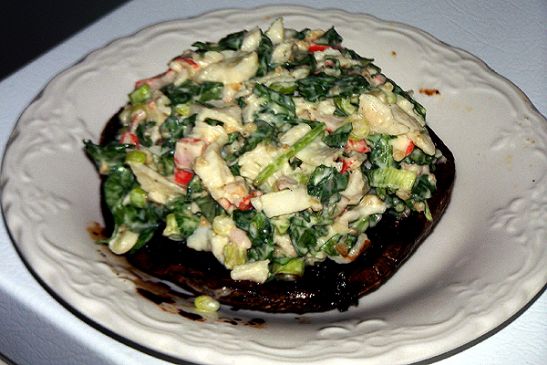 Krab and Spinach Salad on a Large Grilled Portobello Cap